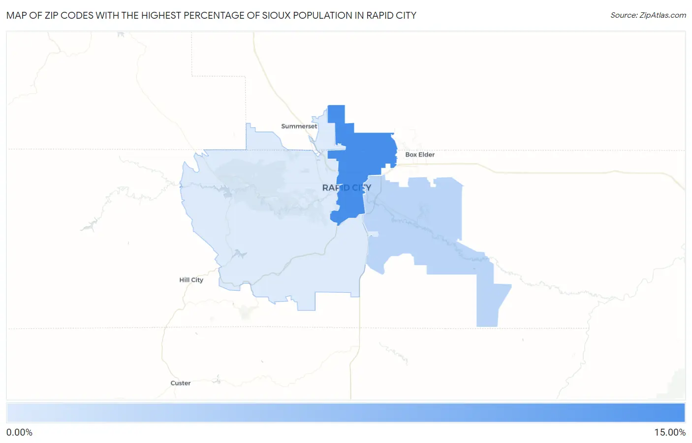 Zip Codes with the Highest Percentage of Sioux Population in Rapid City Map