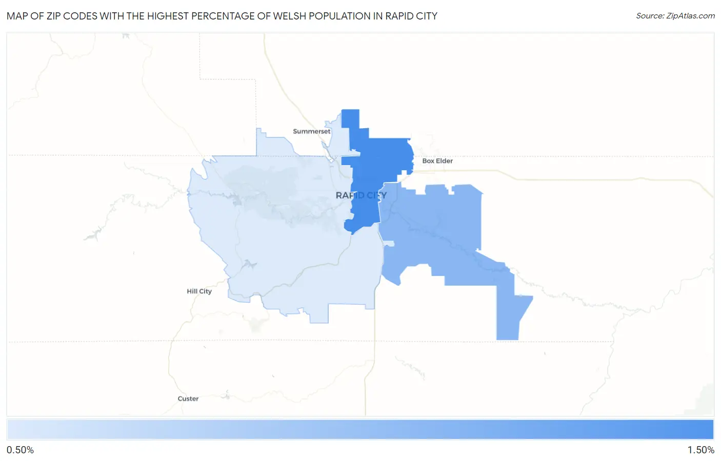 Zip Codes with the Highest Percentage of Welsh Population in Rapid City Map