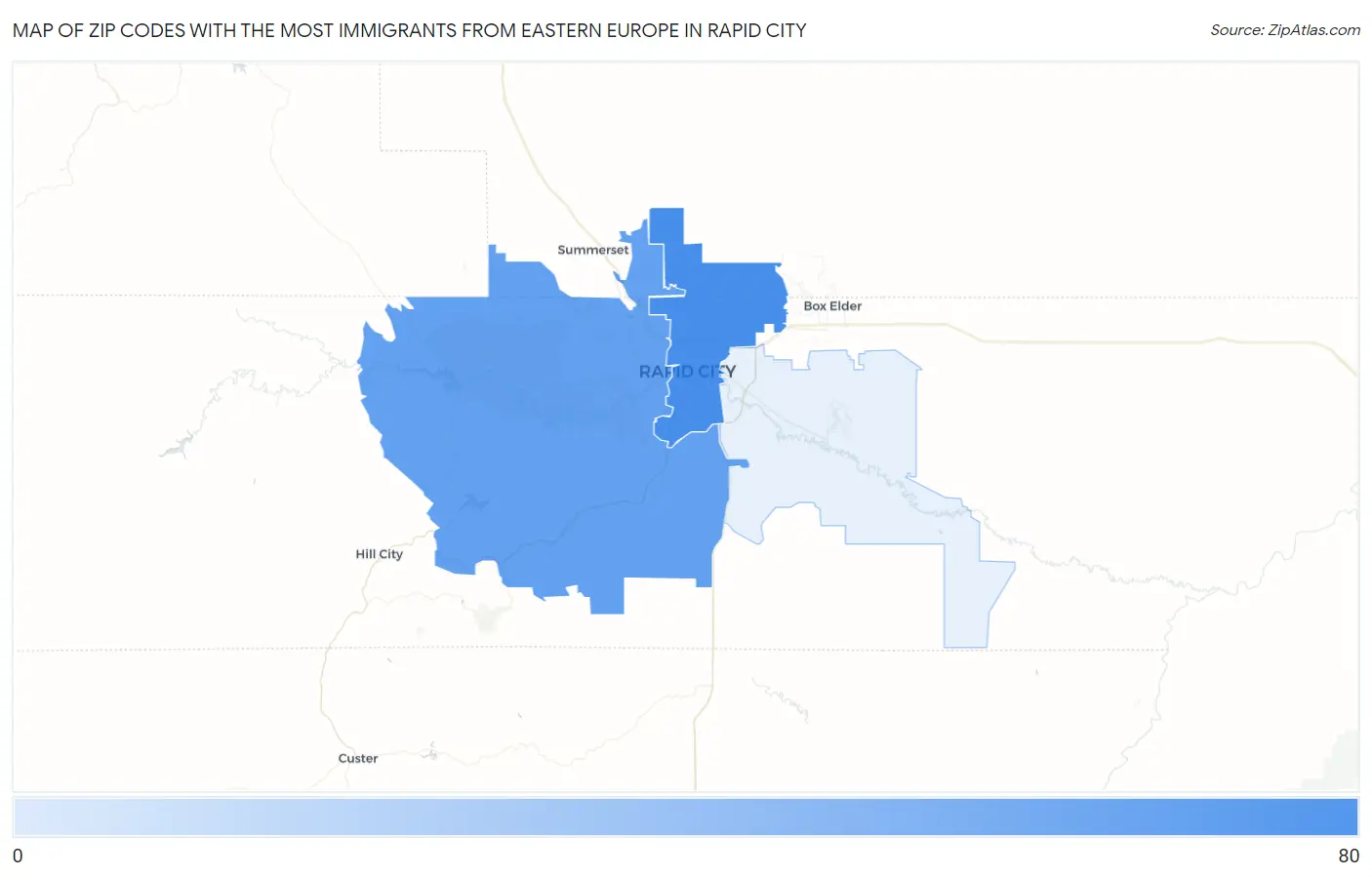 Zip Codes with the Most Immigrants from Eastern Europe in Rapid City Map