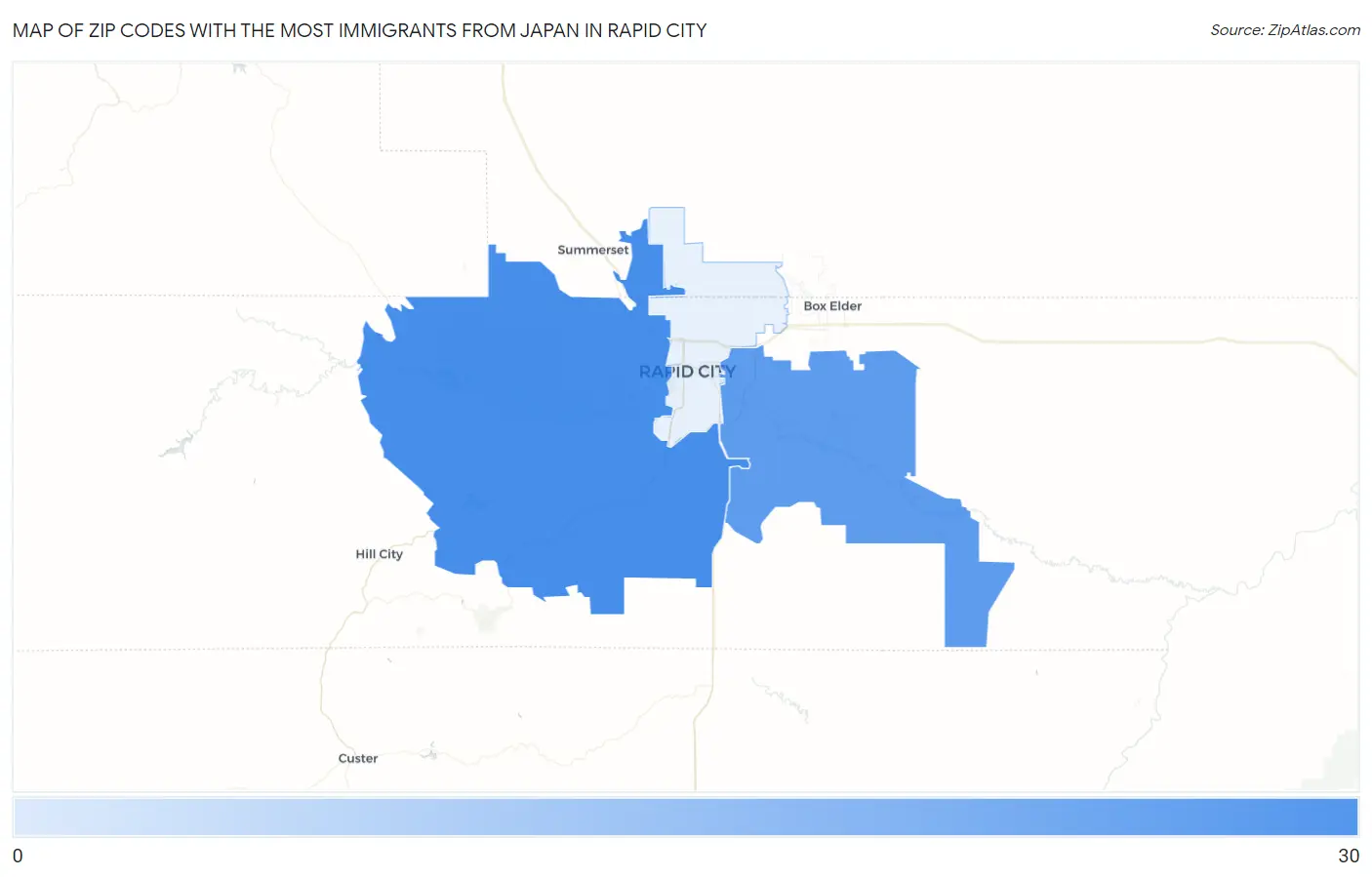 Zip Codes with the Most Immigrants from Japan in Rapid City Map
