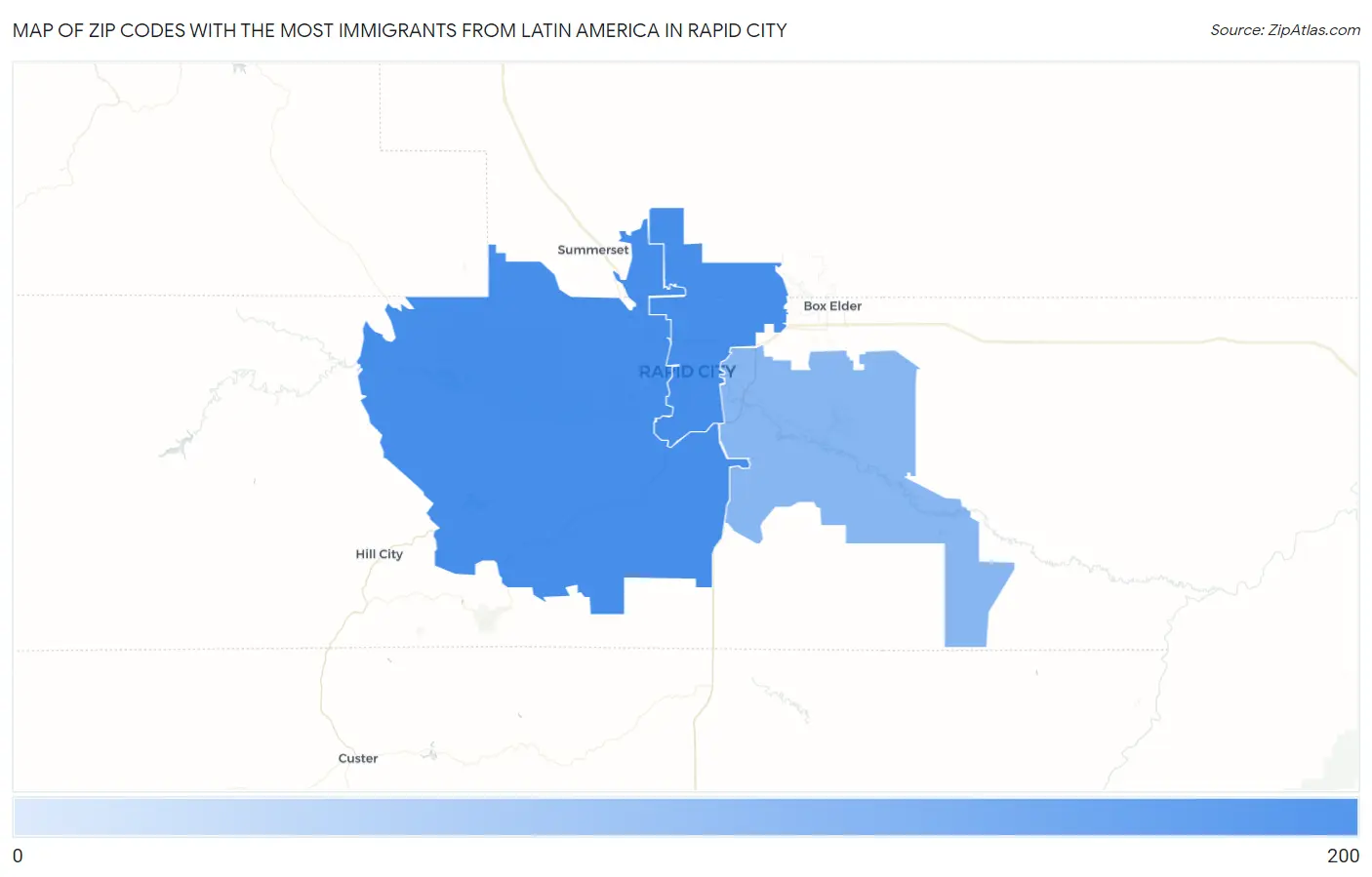 Zip Codes with the Most Immigrants from Latin America in Rapid City Map