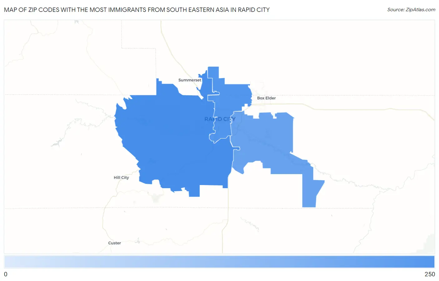 Zip Codes with the Most Immigrants from South Eastern Asia in Rapid City Map