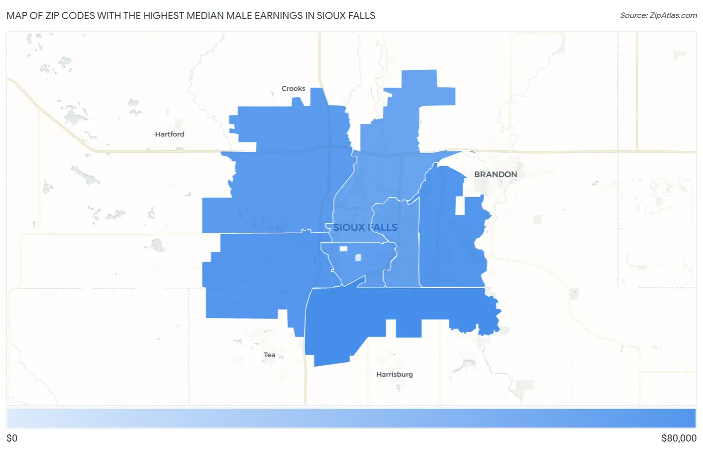 Zip Codes with the Highest Median Male Earnings in Sioux Falls Map