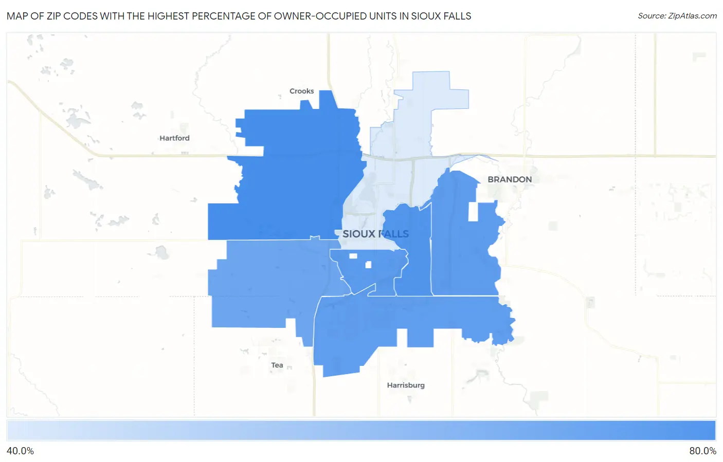 Zip Codes with the Highest Percentage of Owner-Occupied Units in Sioux Falls Map