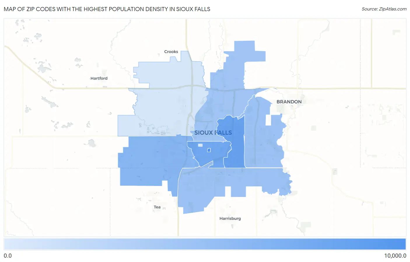 Zip Codes with the Highest Population Density in Sioux Falls Map