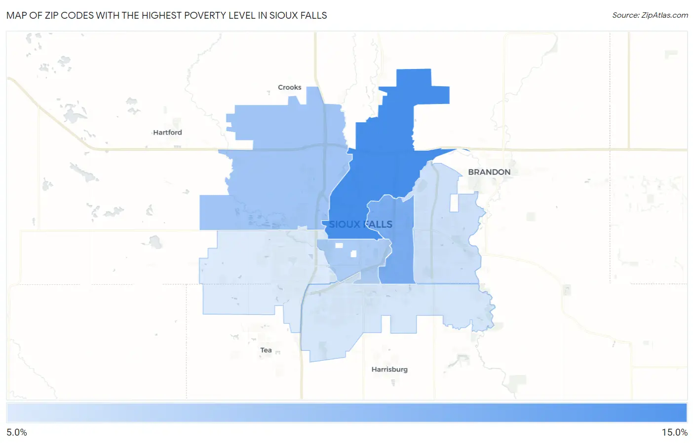 Zip Codes with the Highest Poverty Level in Sioux Falls Map