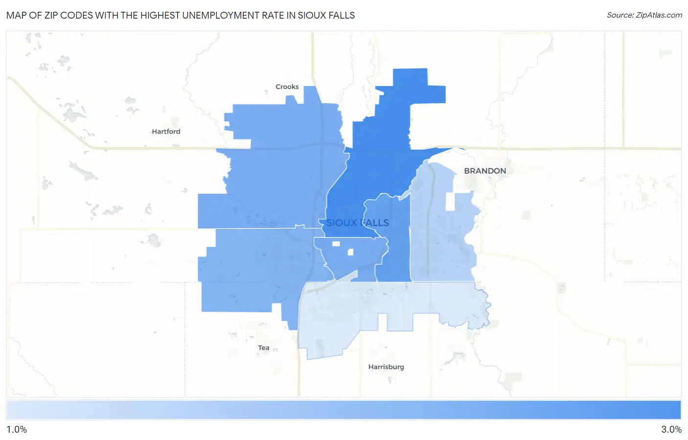 Zip Codes with the Highest Unemployment Rate in Sioux Falls Map