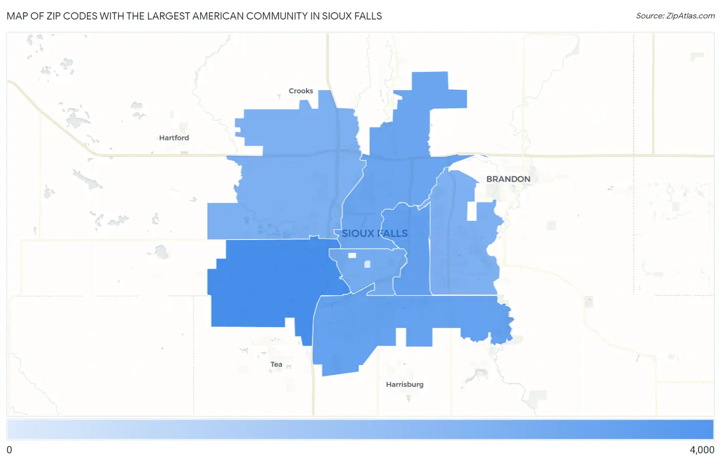 Zip Codes with the Largest American Community in Sioux Falls Map