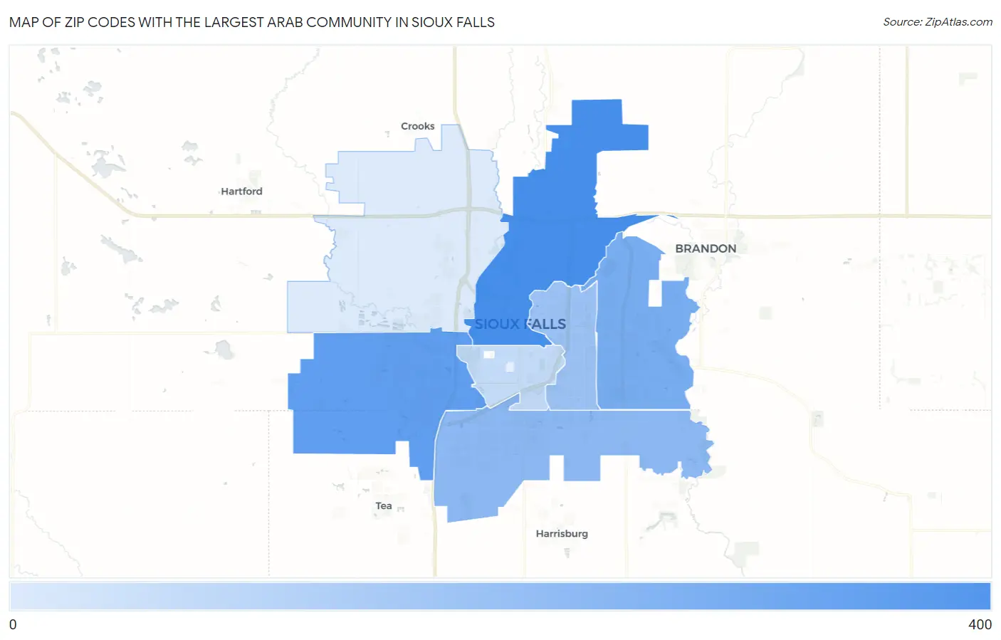 Zip Codes with the Largest Arab Community in Sioux Falls Map