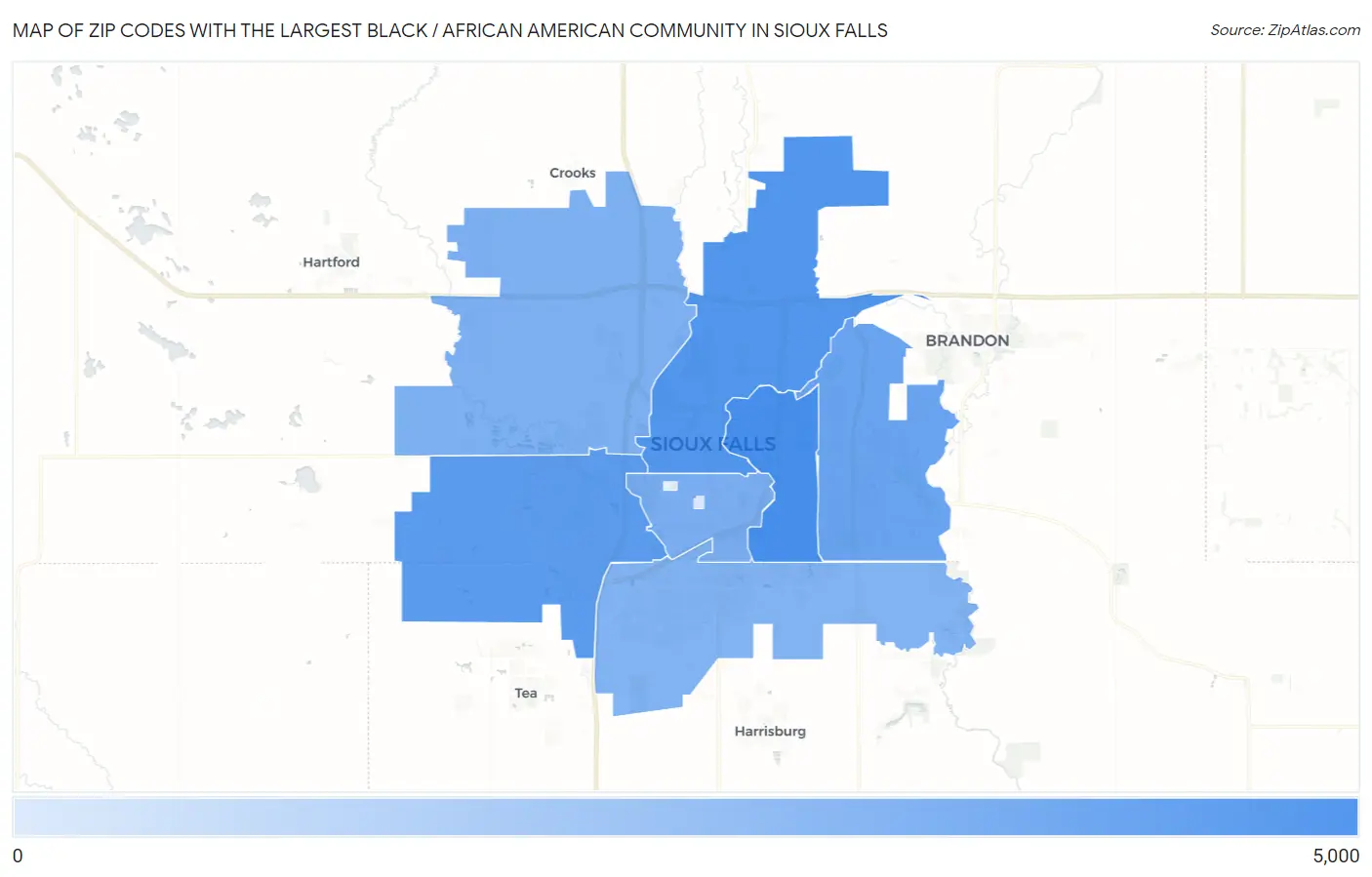 Zip Codes with the Largest Black / African American Community in Sioux Falls Map