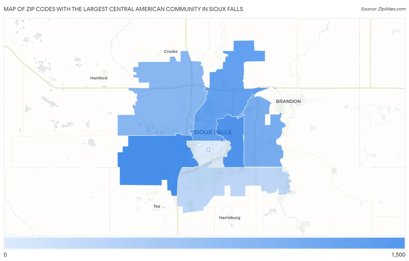Zip Codes with the Largest Central American Community in Sioux Falls Map