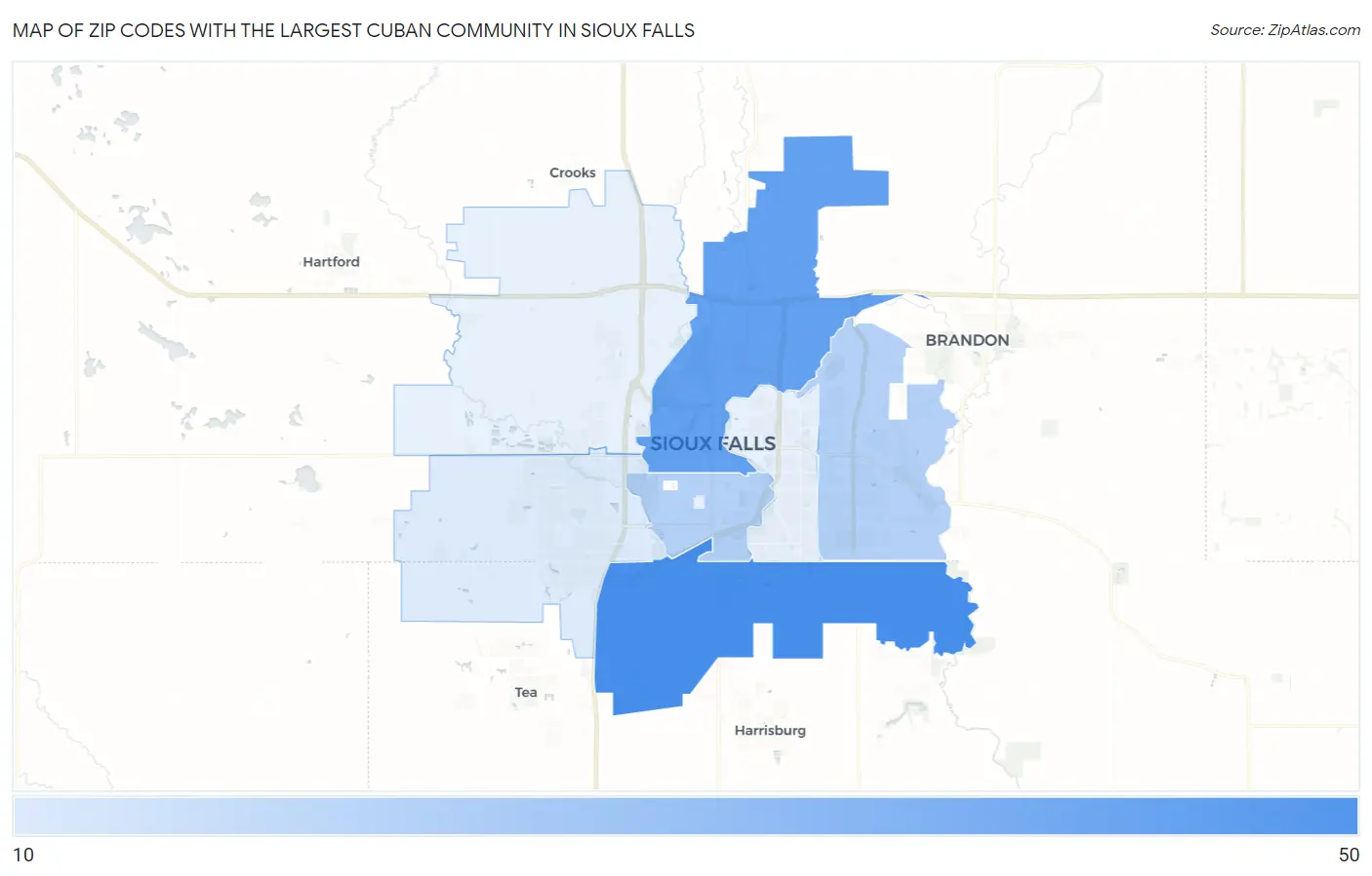 Zip Codes with the Largest Cuban Community in Sioux Falls Map