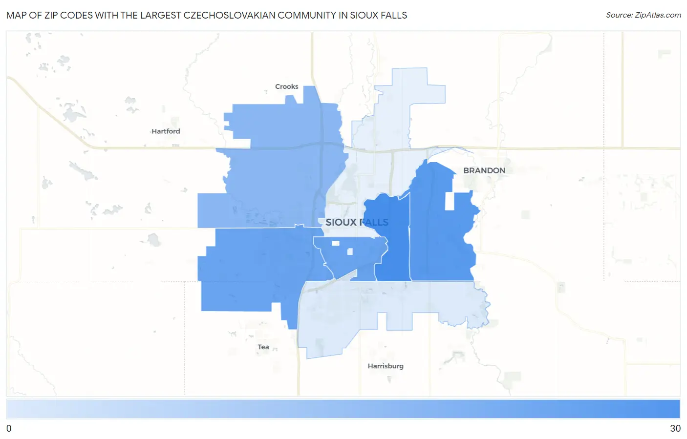 Zip Codes with the Largest Czechoslovakian Community in Sioux Falls Map