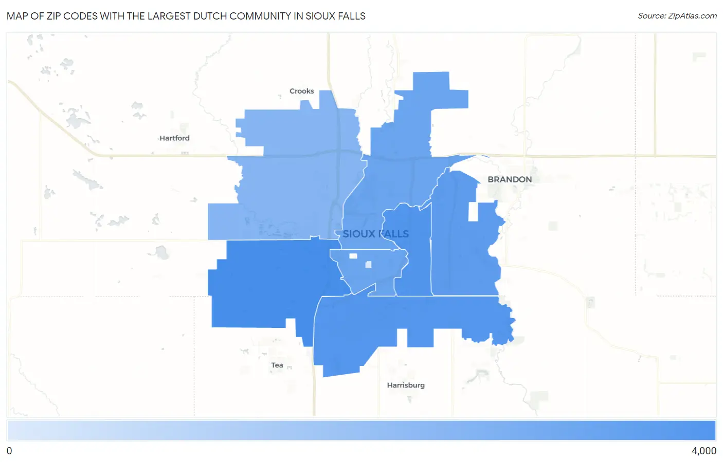 Zip Codes with the Largest Dutch Community in Sioux Falls Map