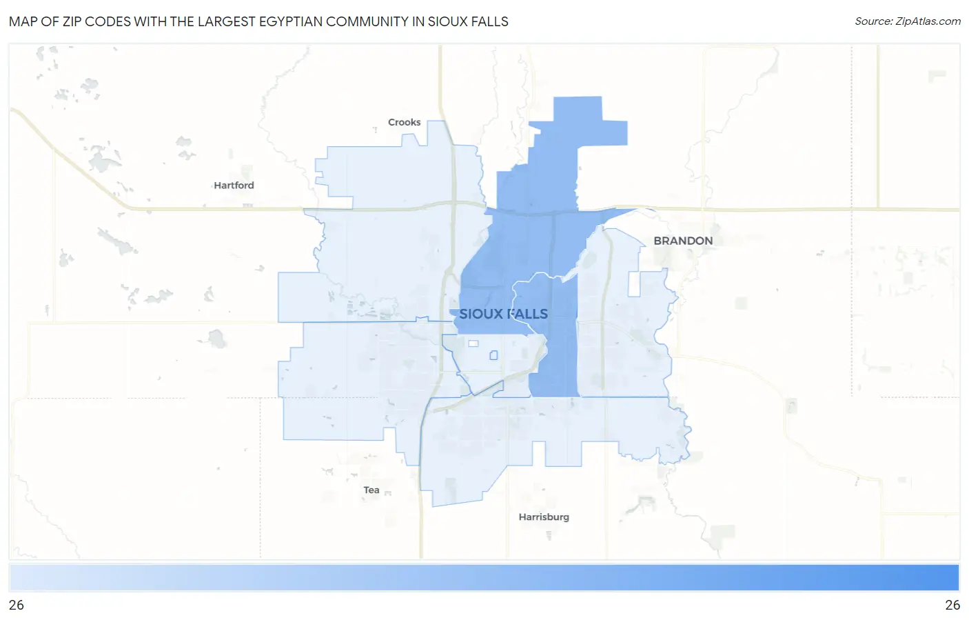 Zip Codes with the Largest Egyptian Community in Sioux Falls Map