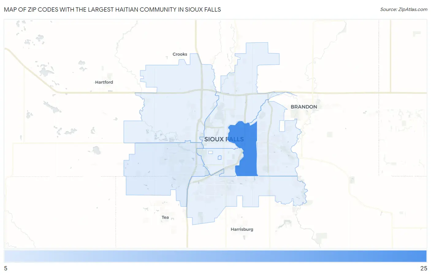 Zip Codes with the Largest Haitian Community in Sioux Falls Map