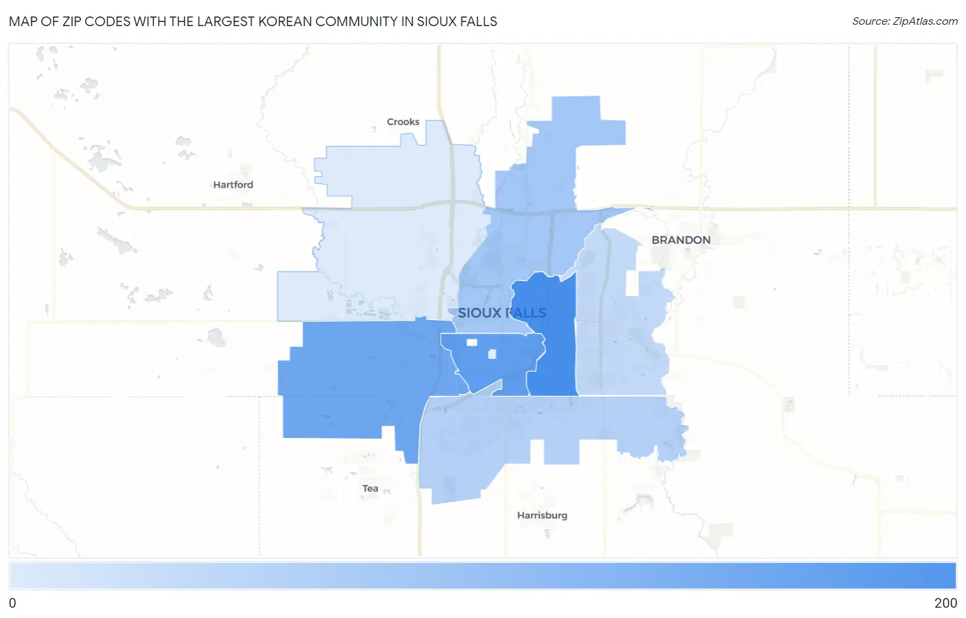 Zip Codes with the Largest Korean Community in Sioux Falls Map