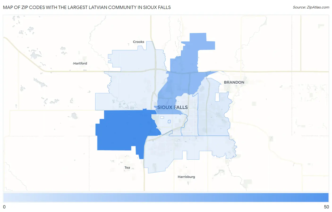 Zip Codes with the Largest Latvian Community in Sioux Falls Map