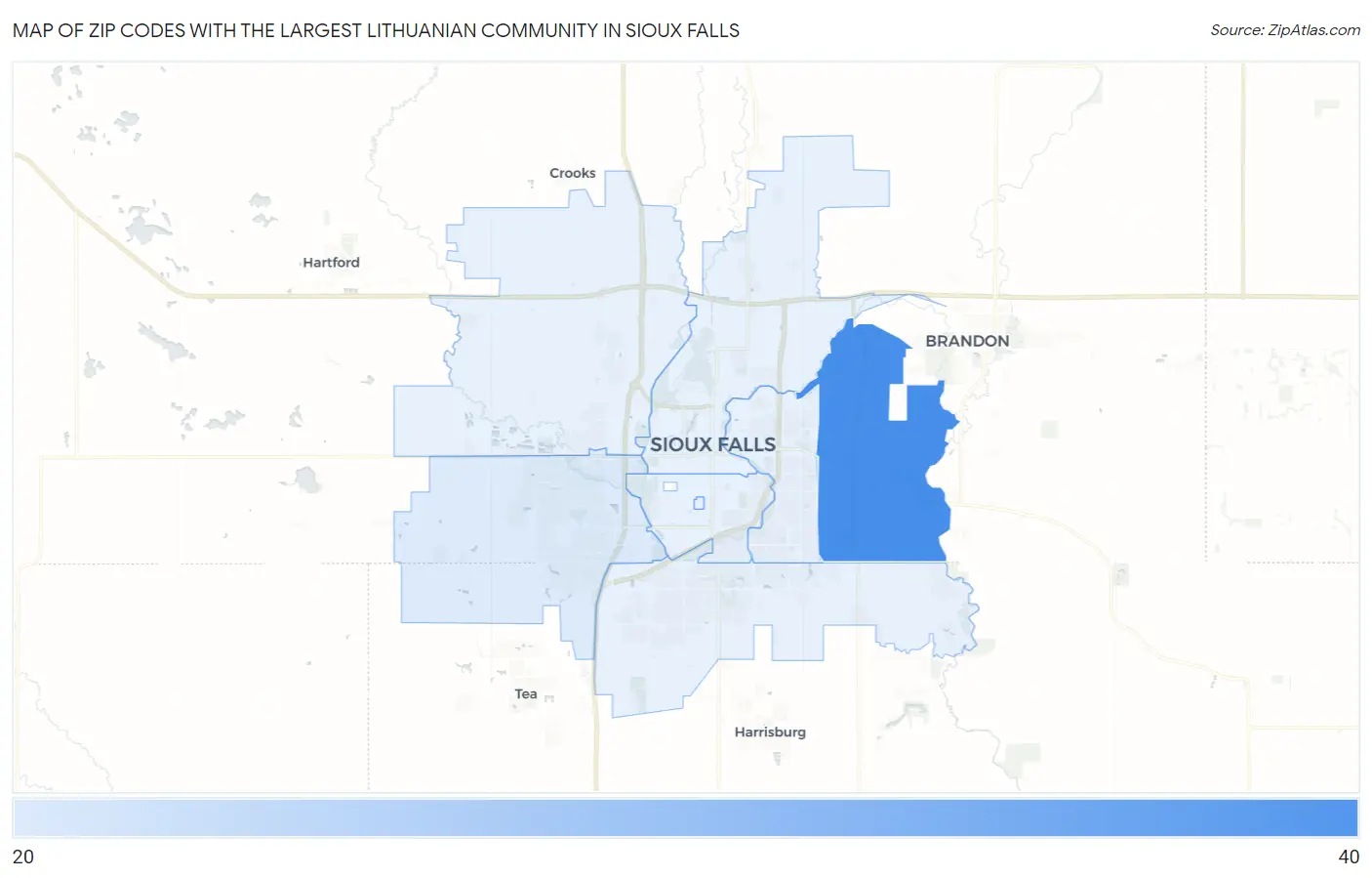 Zip Codes with the Largest Lithuanian Community in Sioux Falls Map