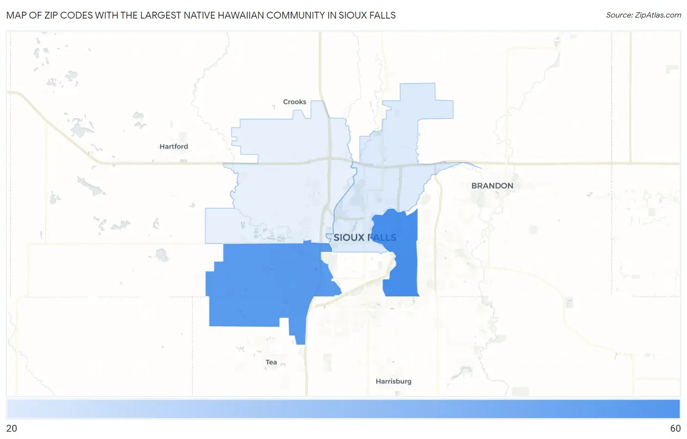 Zip Codes with the Largest Native Hawaiian Community in Sioux Falls Map