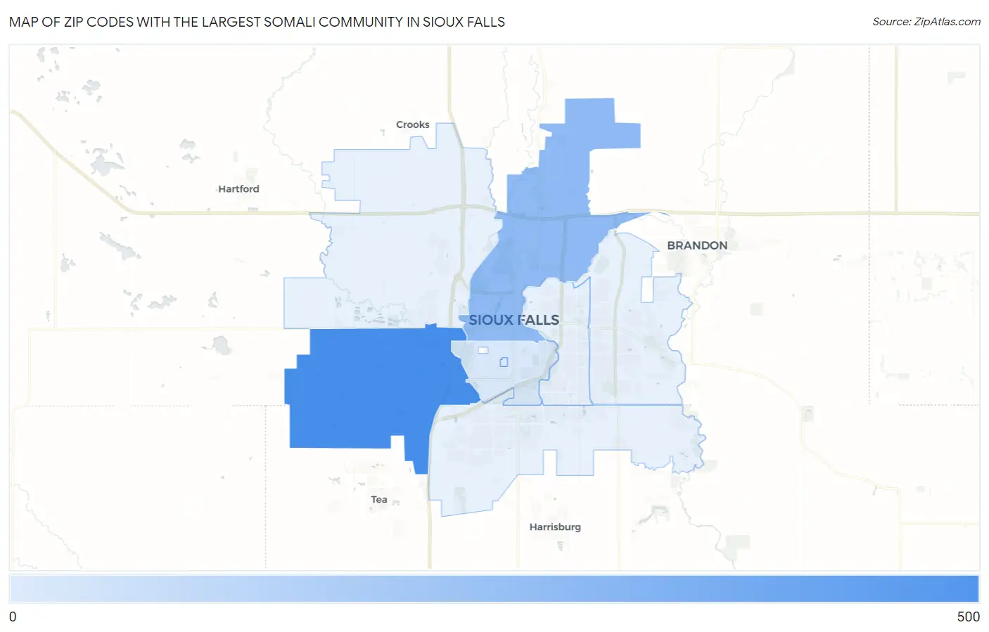 Zip Codes with the Largest Somali Community in Sioux Falls Map