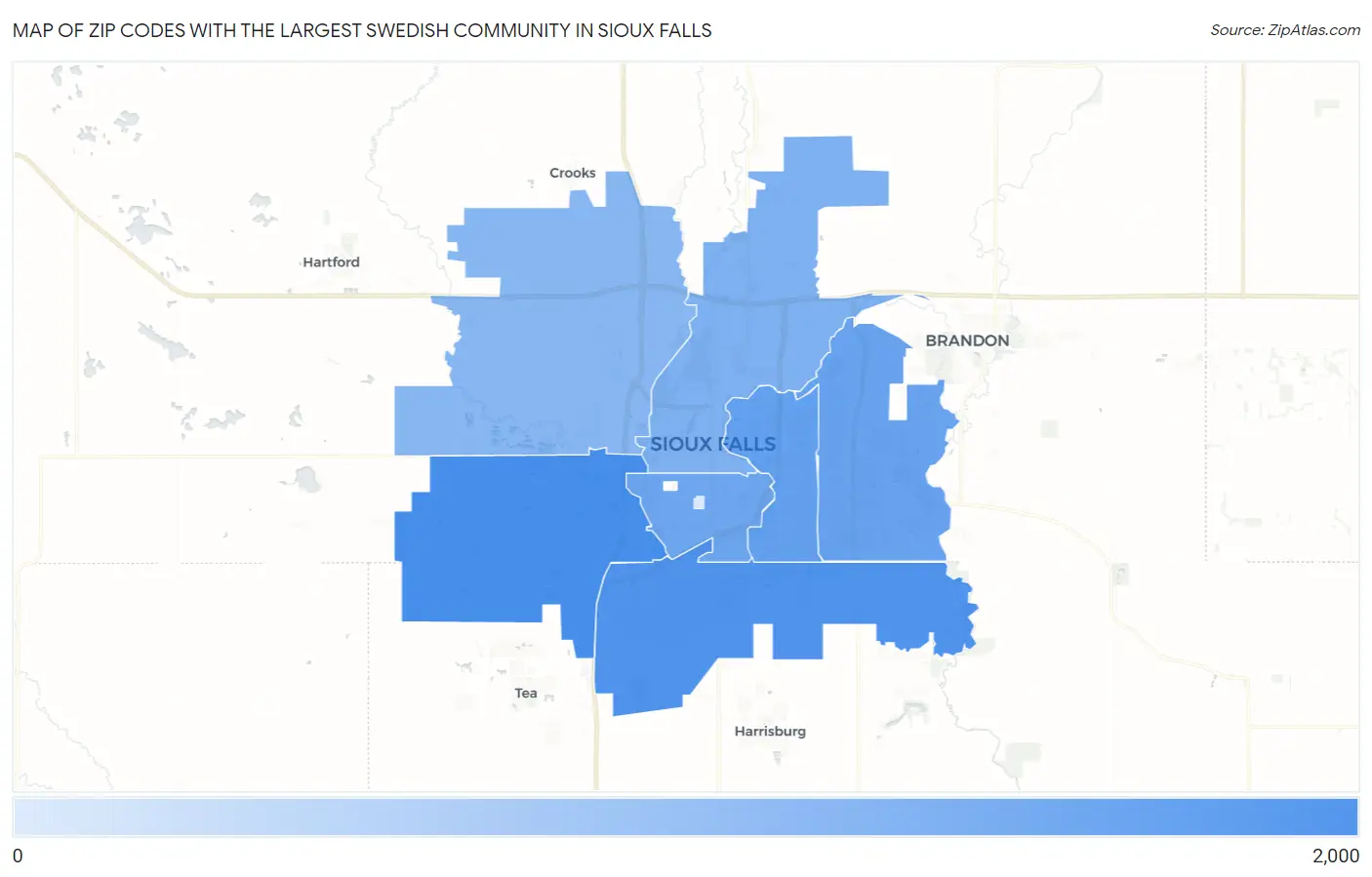 Zip Codes with the Largest Swedish Community in Sioux Falls Map