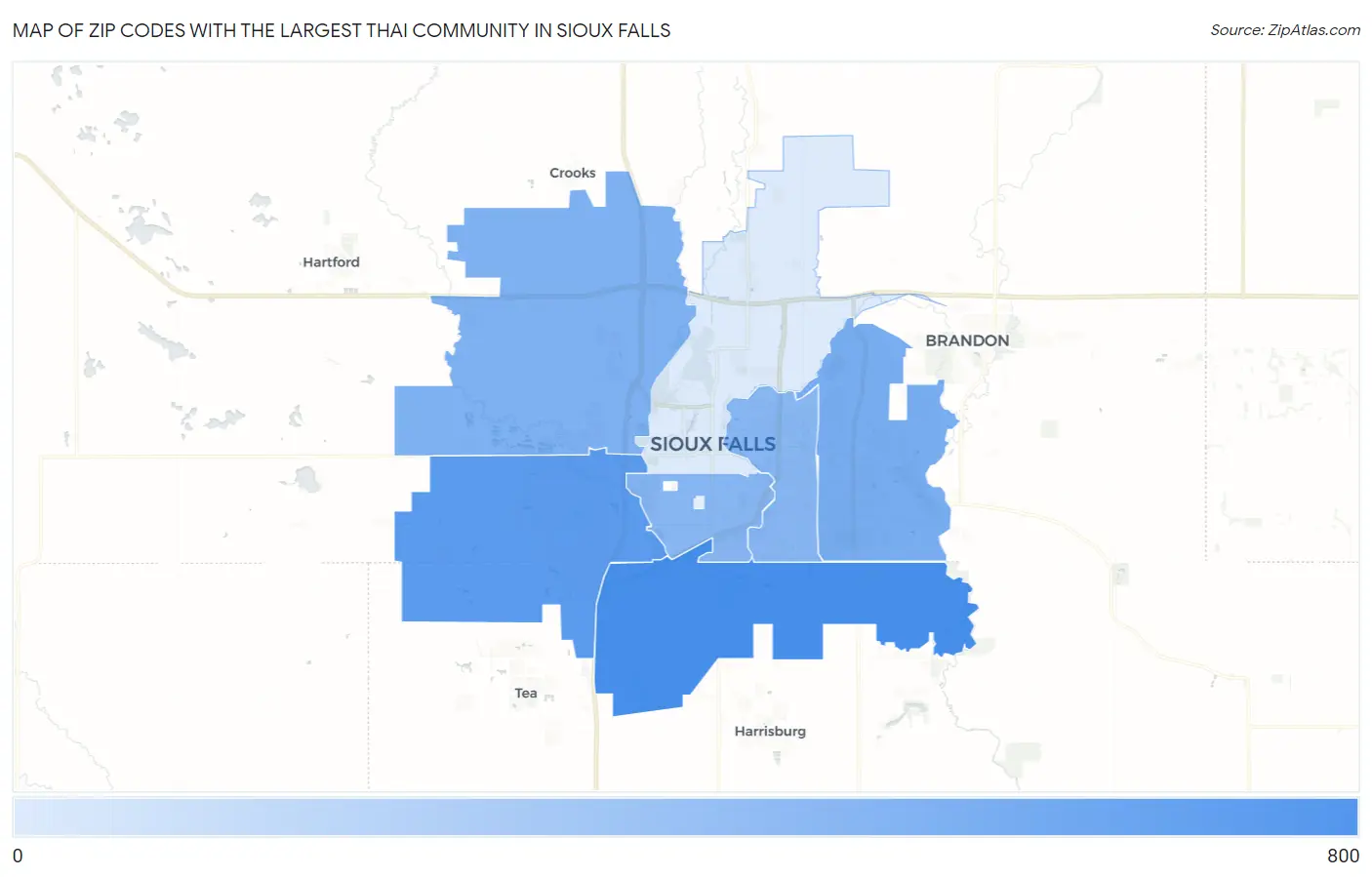 Zip Codes with the Largest Thai Community in Sioux Falls Map