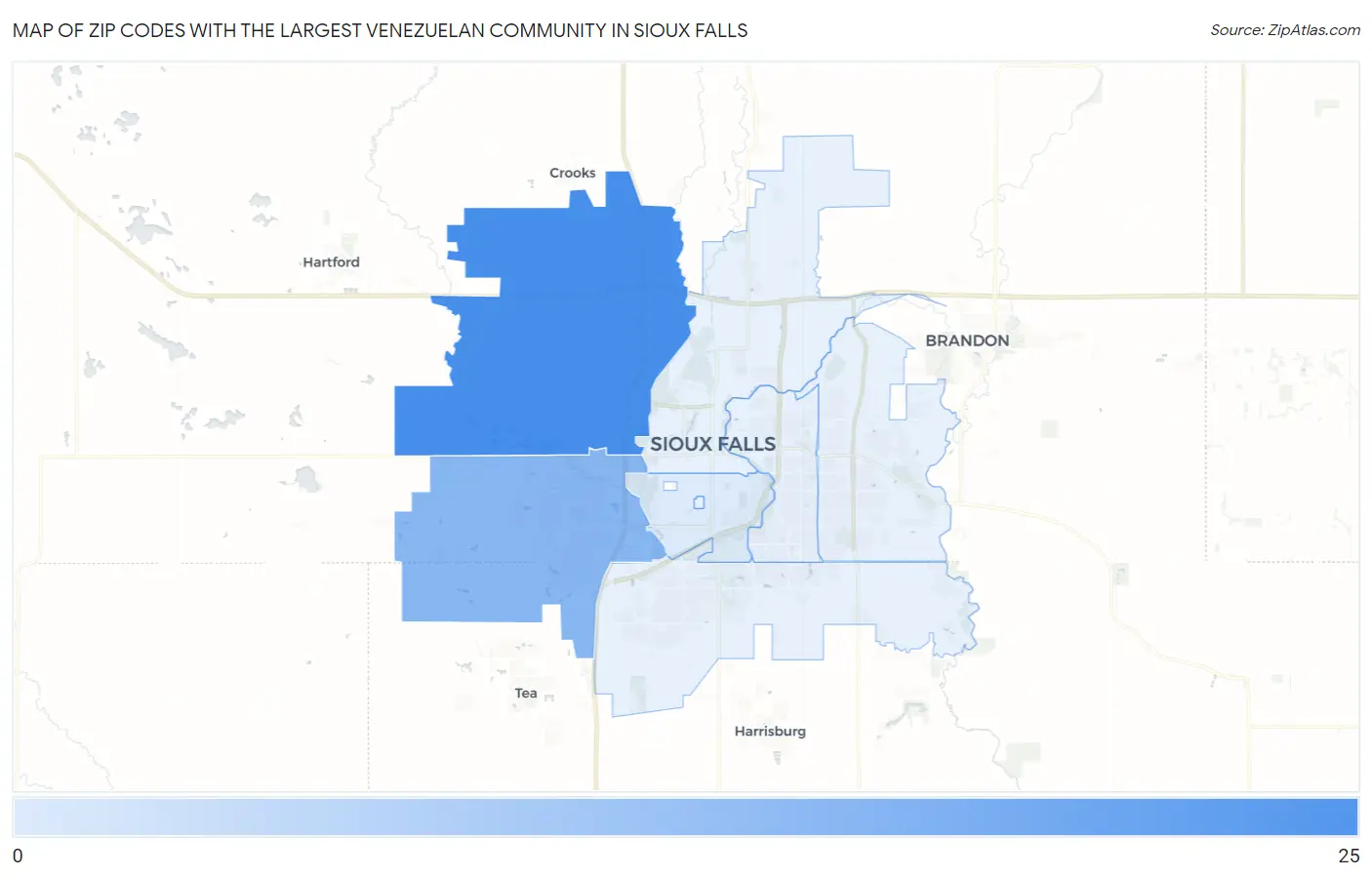 Zip Codes with the Largest Venezuelan Community in Sioux Falls Map