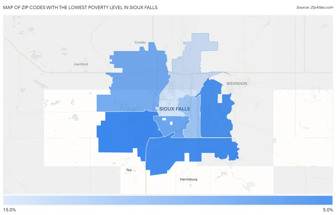 Zip Codes with the Lowest Poverty Level in Sioux Falls Map