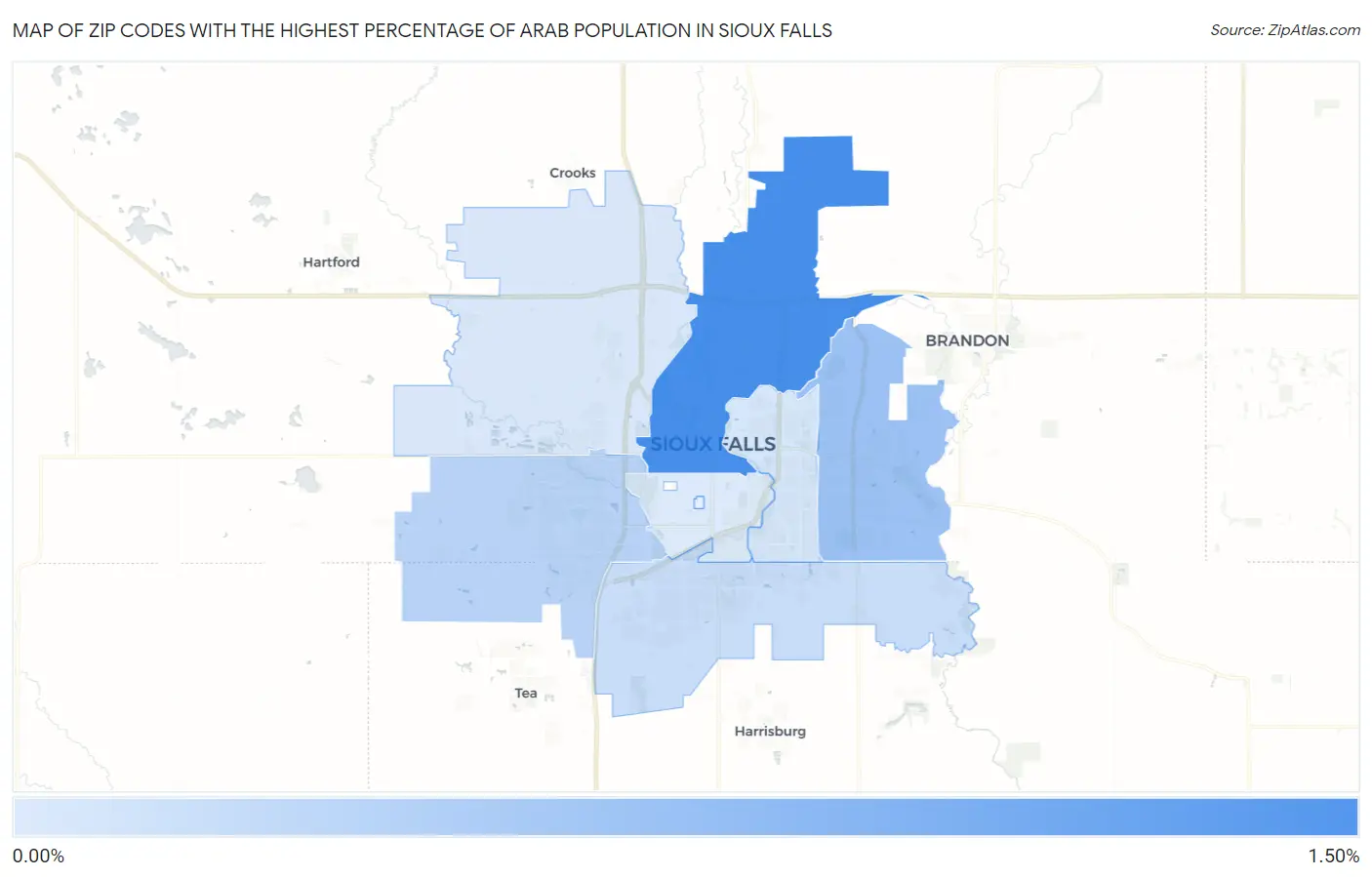 Zip Codes with the Highest Percentage of Arab Population in Sioux Falls Map