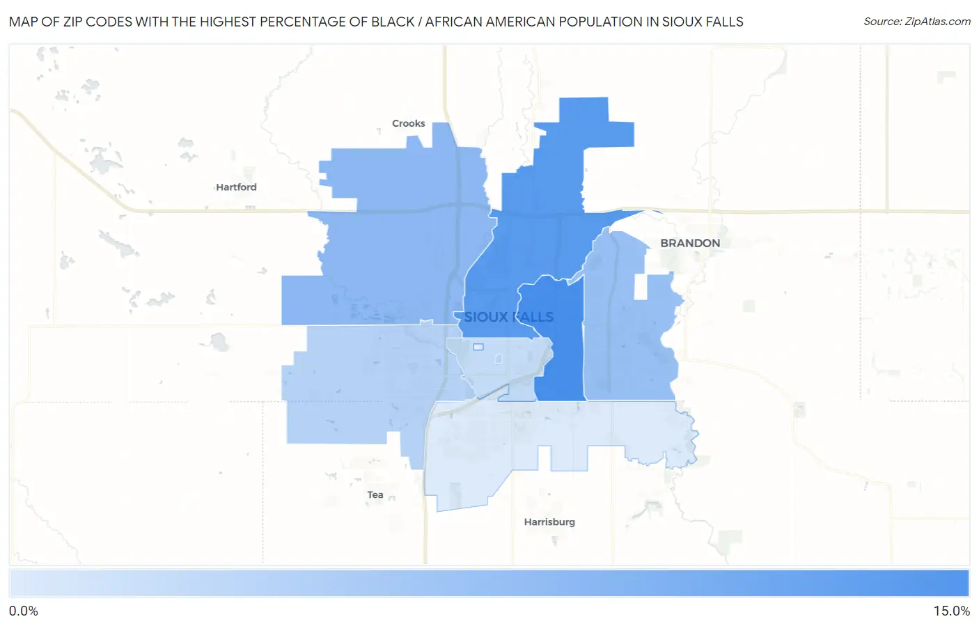 Zip Codes with the Highest Percentage of Black / African American Population in Sioux Falls Map