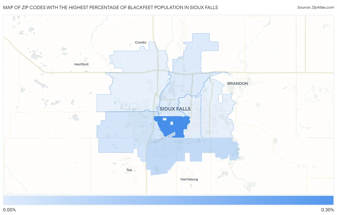 Zip Codes with the Highest Percentage of Blackfeet Population in Sioux Falls Map