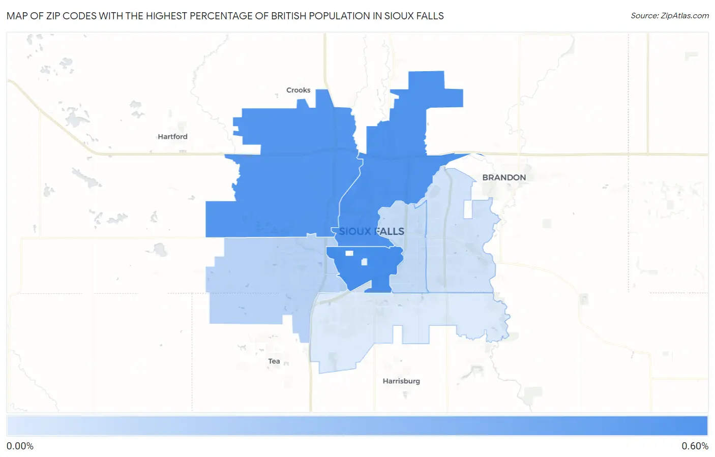 Zip Codes with the Highest Percentage of British Population in Sioux Falls Map