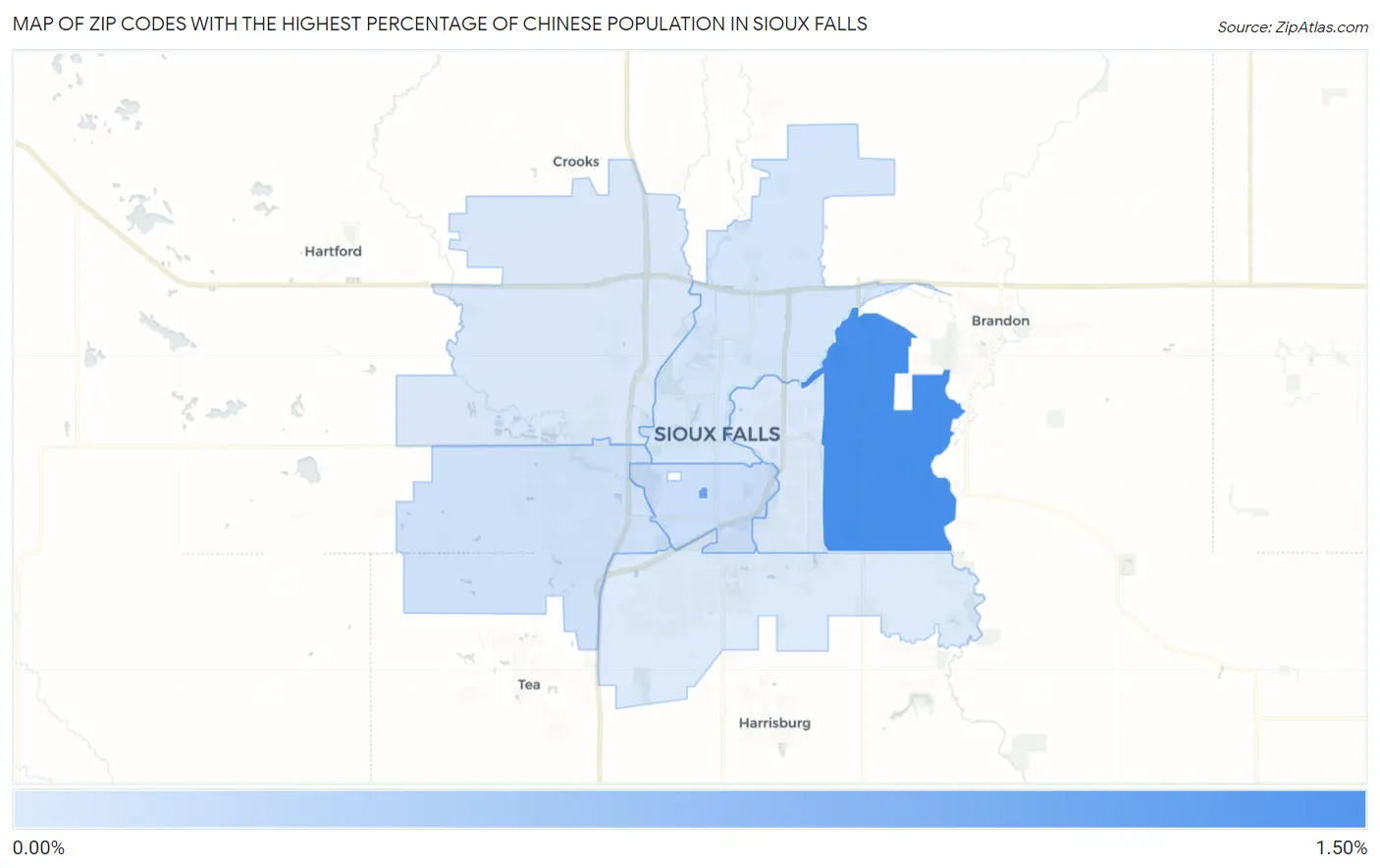 Zip Codes with the Highest Percentage of Chinese Population in Sioux Falls Map