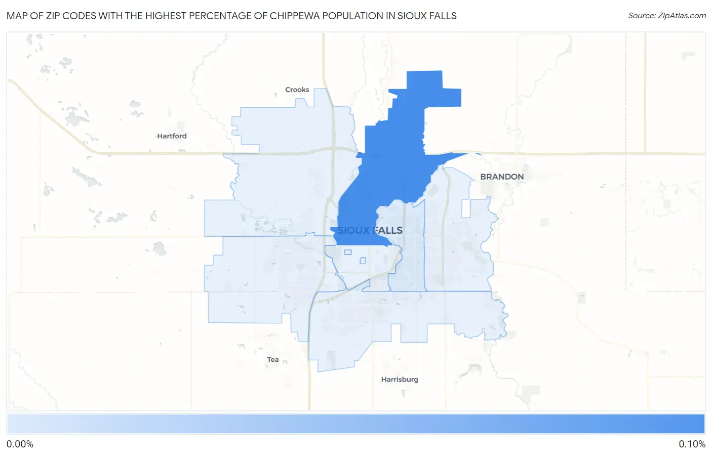 Zip Codes with the Highest Percentage of Chippewa Population in Sioux Falls Map