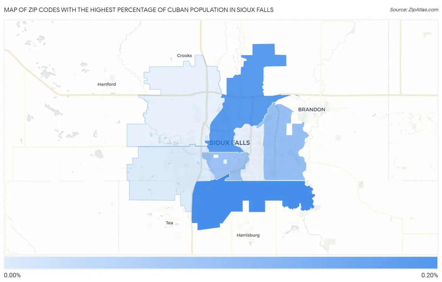 Zip Codes with the Highest Percentage of Cuban Population in Sioux Falls Map