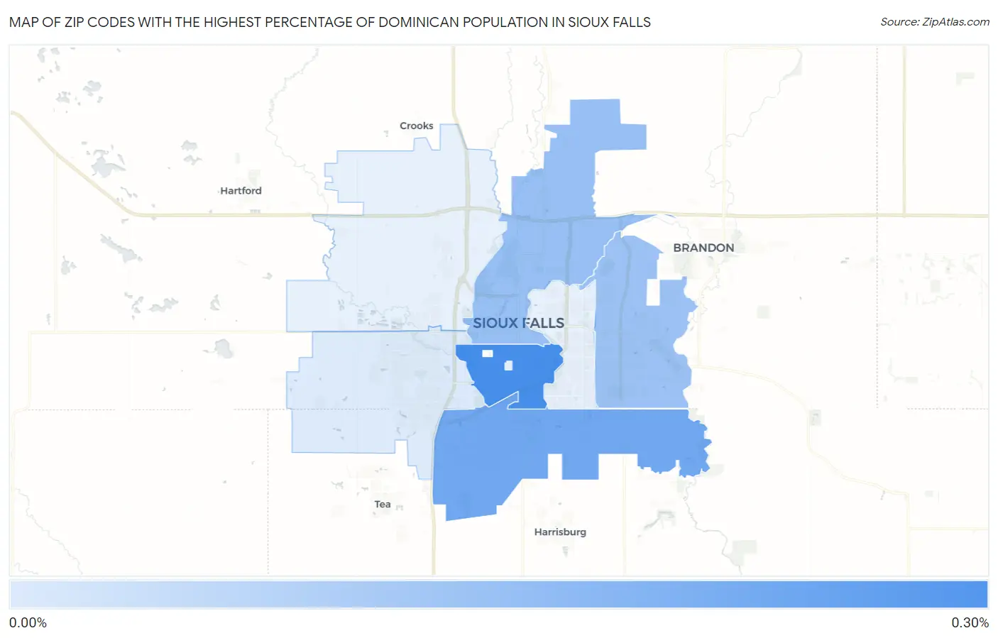 Zip Codes with the Highest Percentage of Dominican Population in Sioux Falls Map
