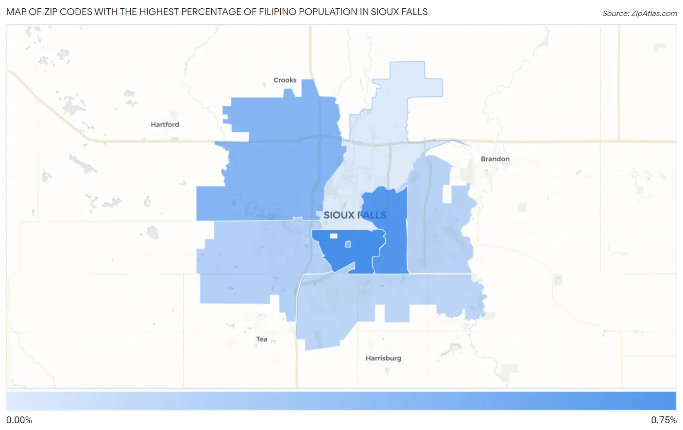 Zip Codes with the Highest Percentage of Filipino Population in Sioux Falls Map