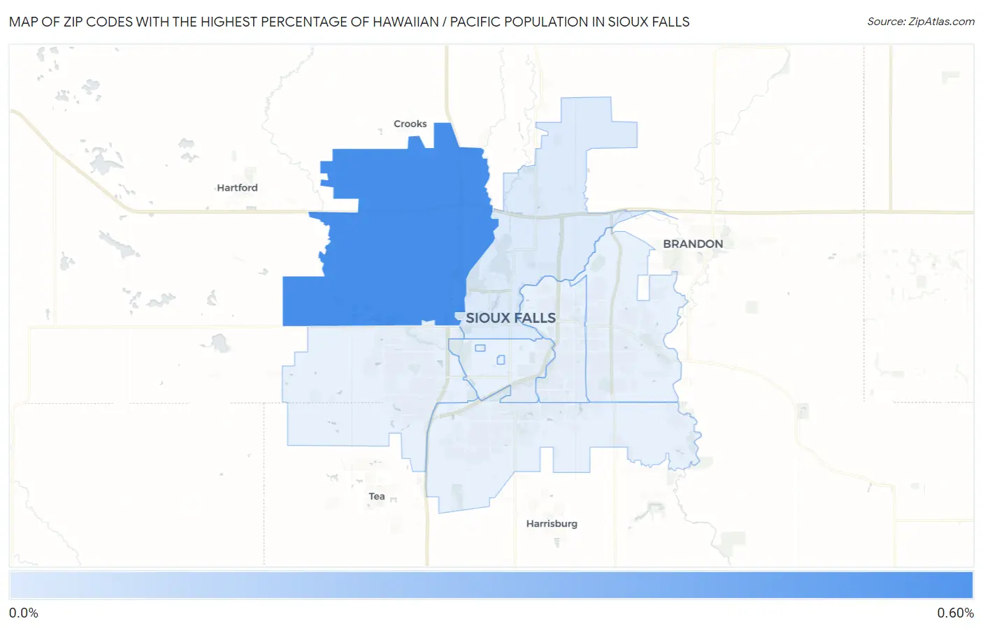 Zip Codes with the Highest Percentage of Hawaiian / Pacific Population in Sioux Falls Map