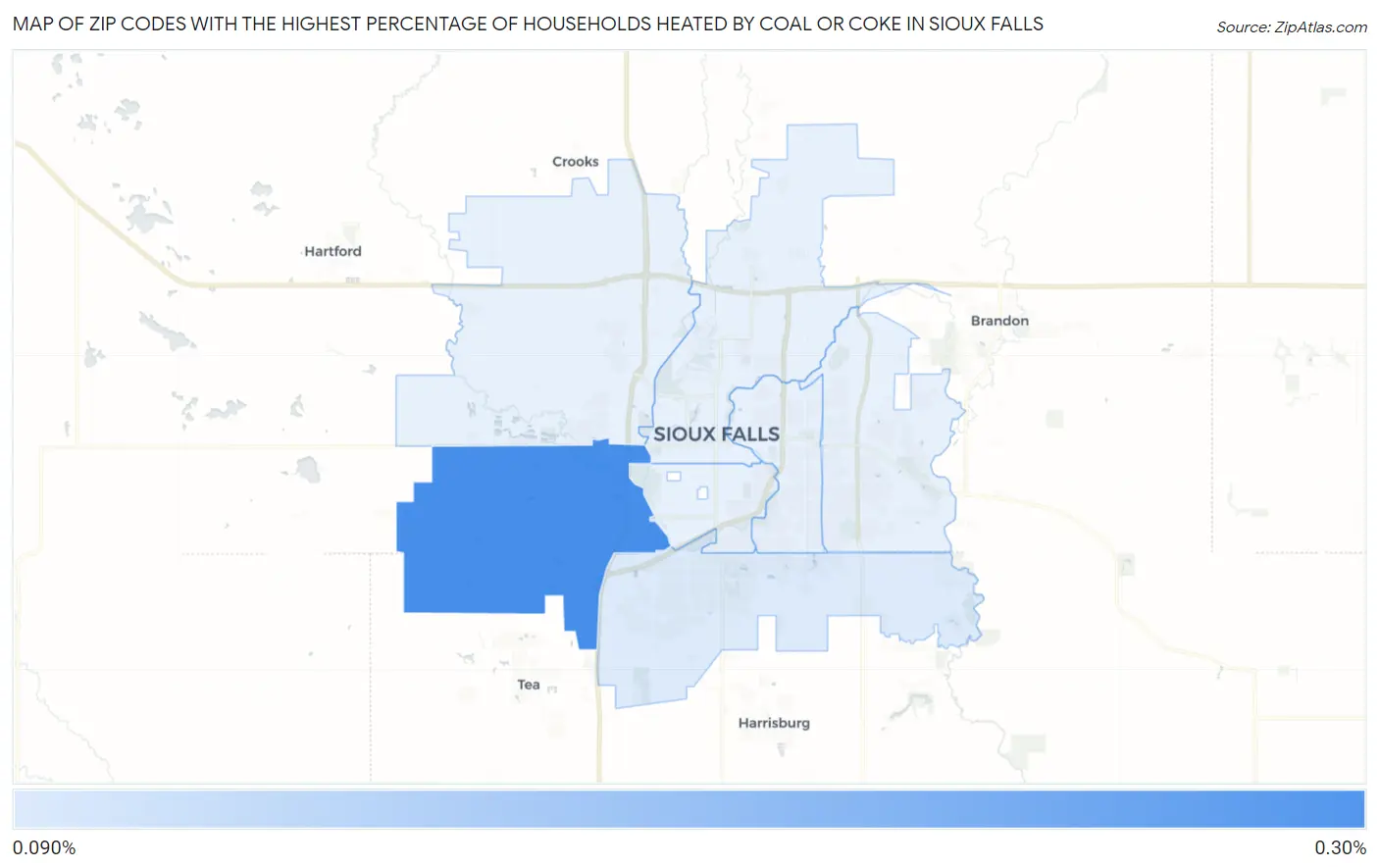 Zip Codes with the Highest Percentage of Households Heated by Coal or Coke in Sioux Falls Map