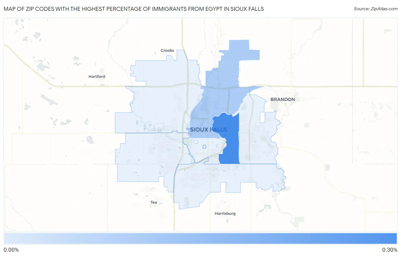Zip Codes with the Highest Percentage of Immigrants from Egypt in Sioux Falls Map