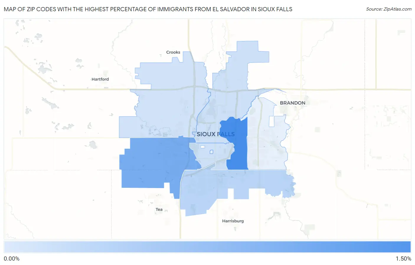Zip Codes with the Highest Percentage of Immigrants from El Salvador in Sioux Falls Map