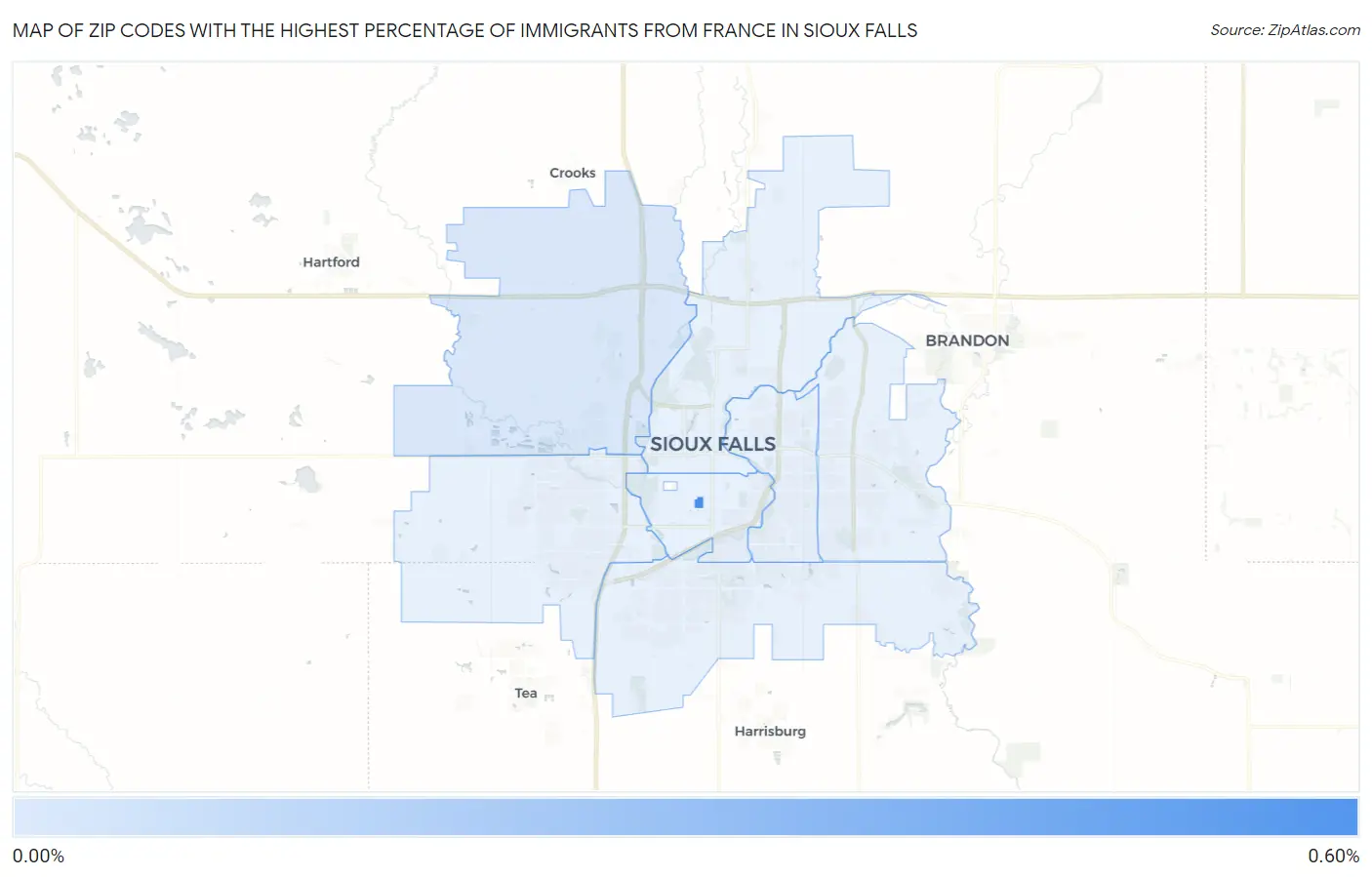 Zip Codes with the Highest Percentage of Immigrants from France in Sioux Falls Map