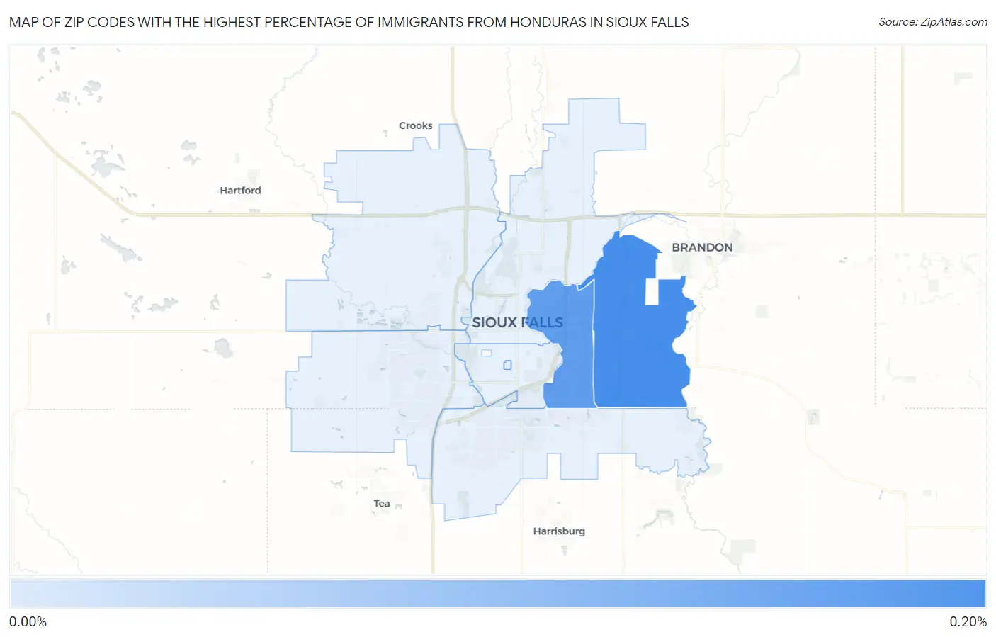 Zip Codes with the Highest Percentage of Immigrants from Honduras in Sioux Falls Map