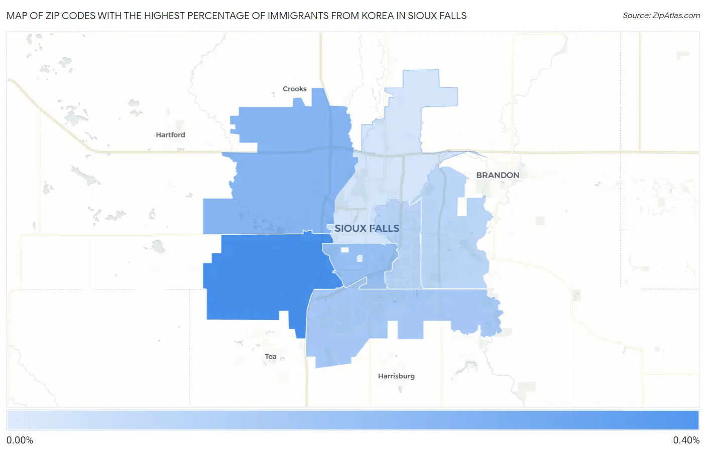 Zip Codes with the Highest Percentage of Immigrants from Korea in Sioux Falls Map