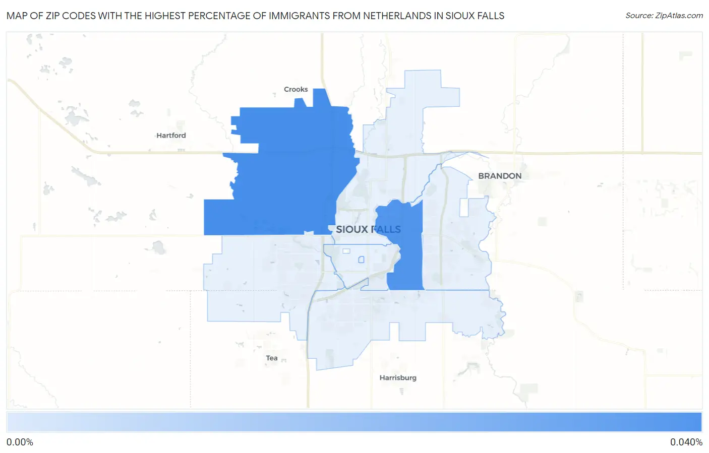 Zip Codes with the Highest Percentage of Immigrants from Netherlands in Sioux Falls Map