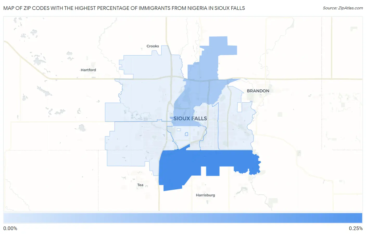 Zip Codes with the Highest Percentage of Immigrants from Nigeria in Sioux Falls Map
