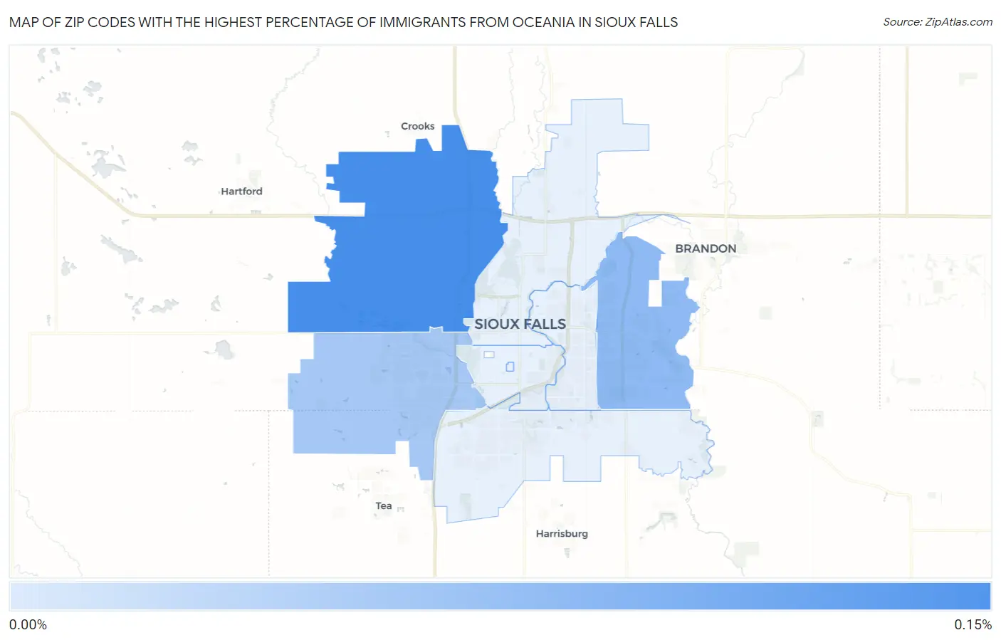 Zip Codes with the Highest Percentage of Immigrants from Oceania in Sioux Falls Map