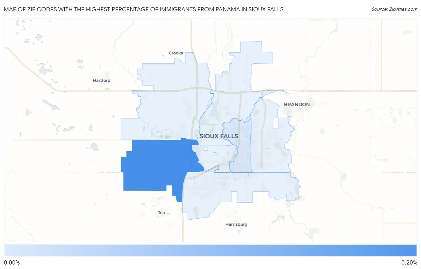 Zip Codes with the Highest Percentage of Immigrants from Panama in Sioux Falls Map