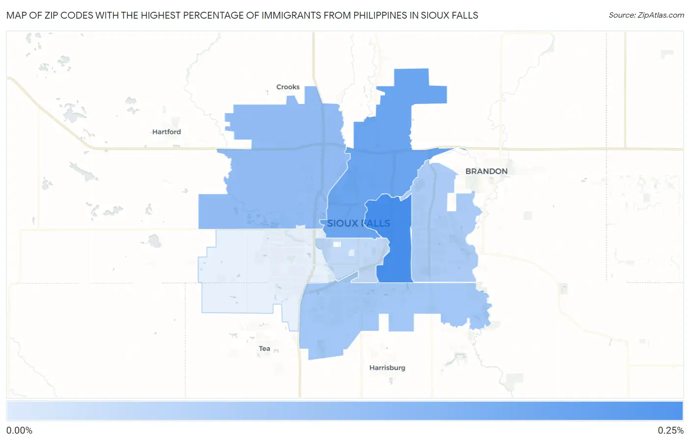 Zip Codes with the Highest Percentage of Immigrants from Philippines in Sioux Falls Map